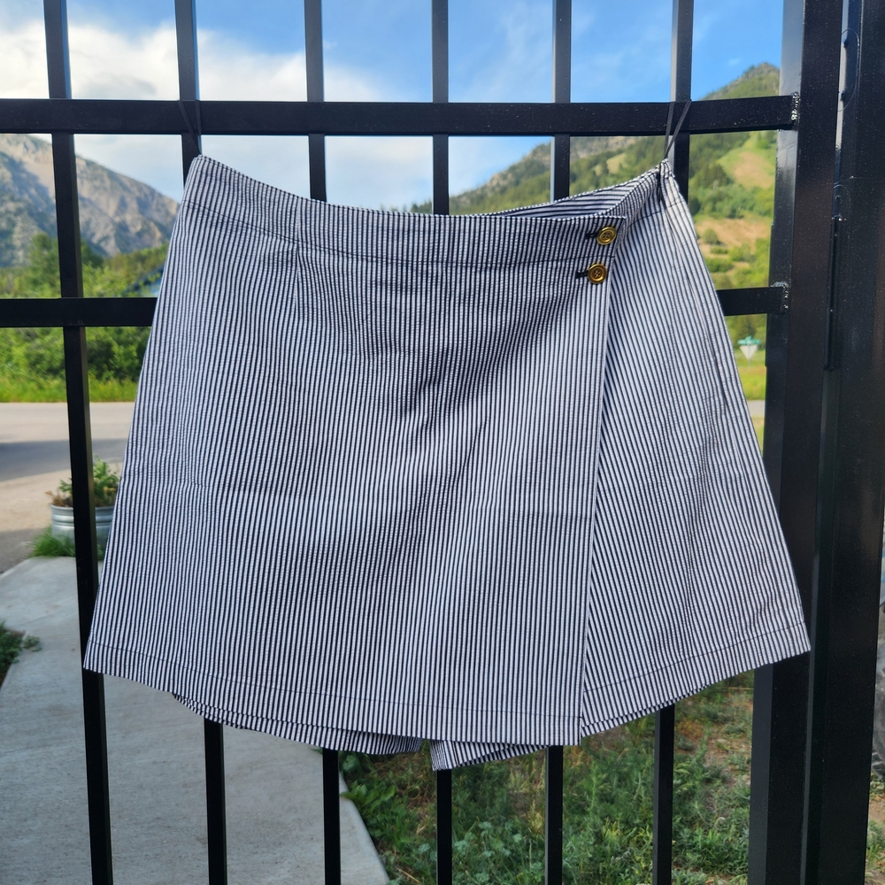 Striped Navy and White Skort with Button Detail